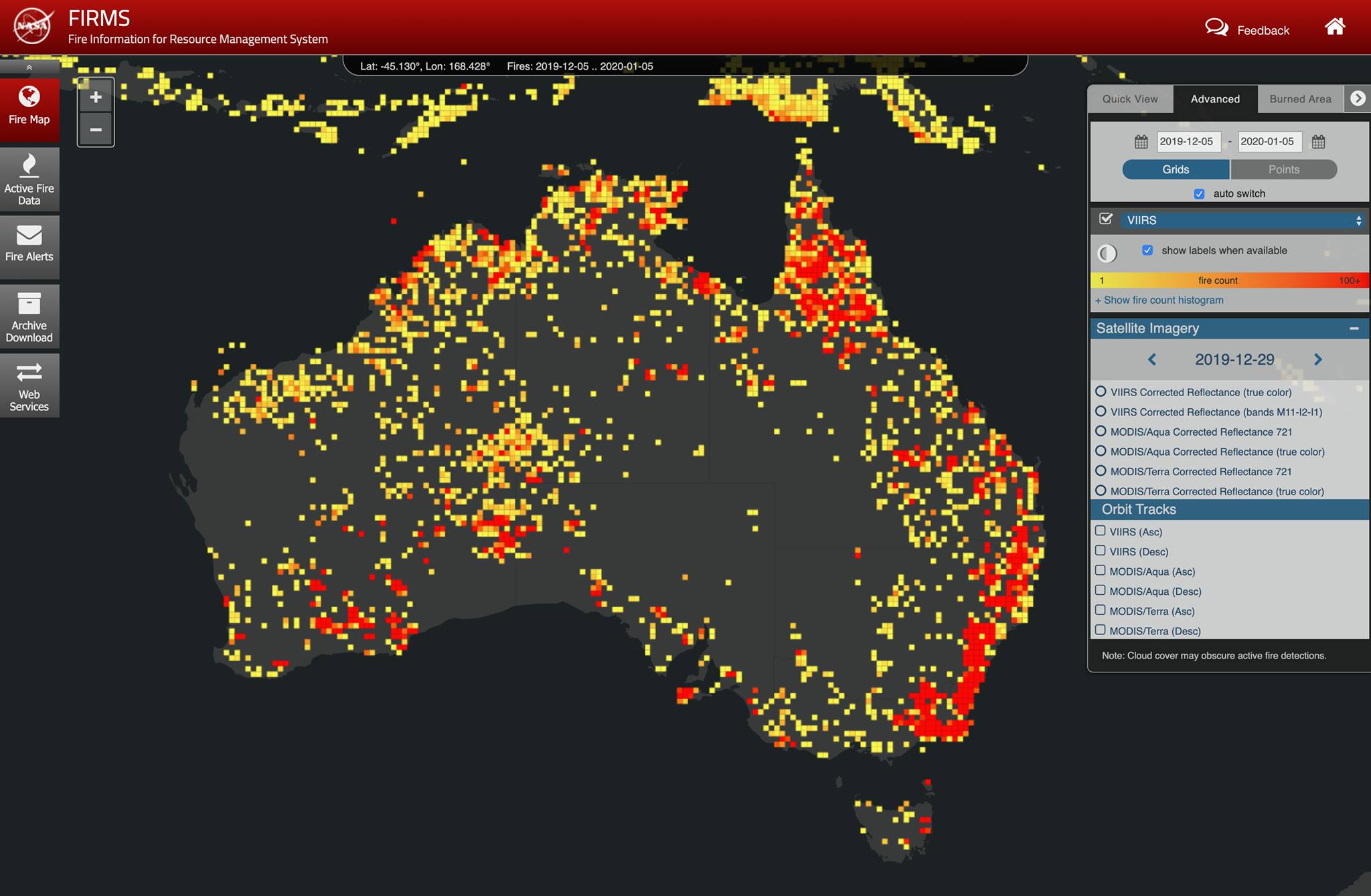 Australia fuochi incendi FIRMS NASA