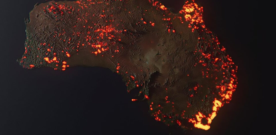 Australia in fiamme 3D|Australia fuochi incendi FIRMS NASA|Massimo Auci|spettro elettromagnetico