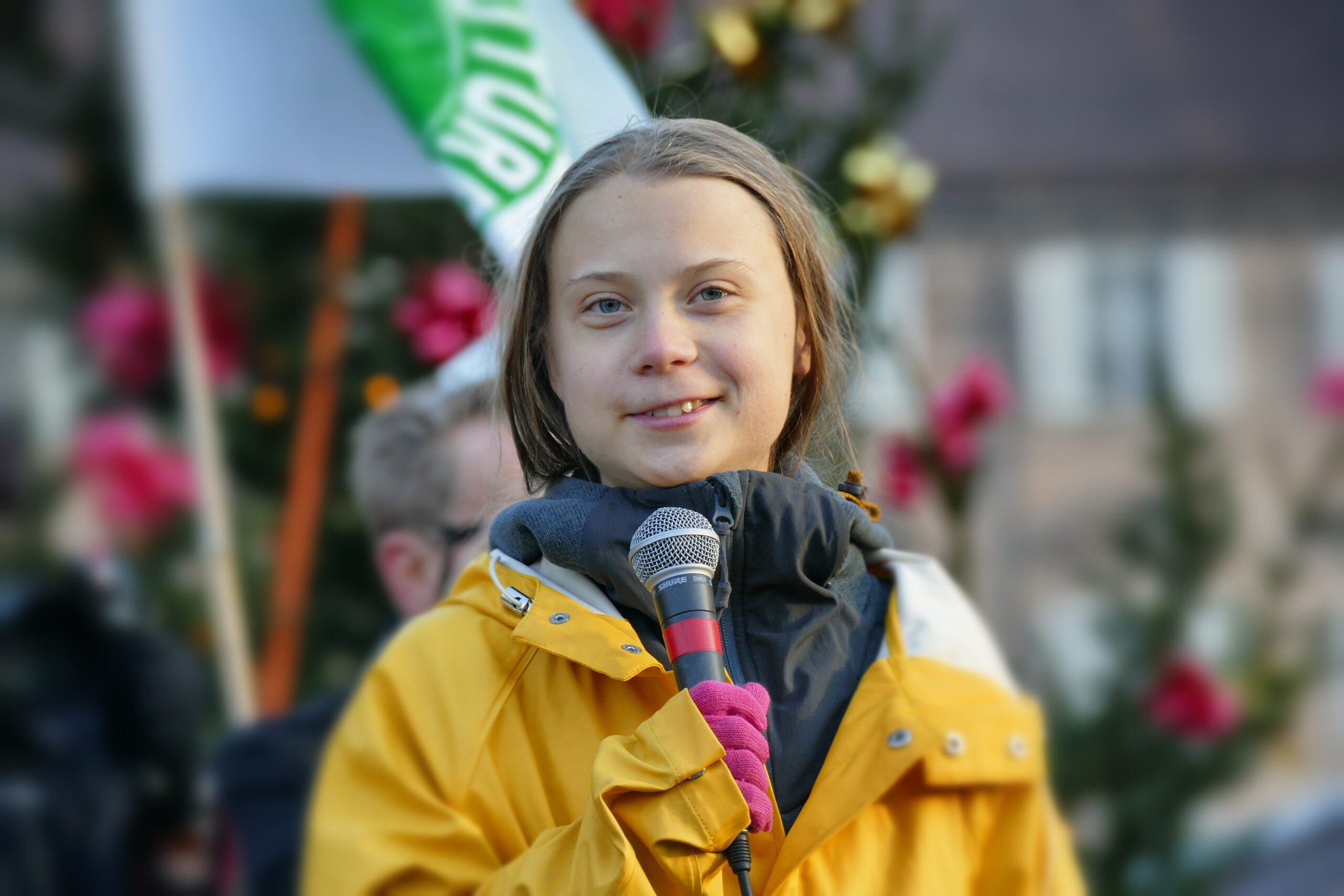 Greta Thunberg parla al microfono